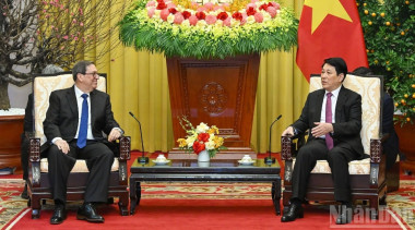 Encuentro de Bruno Rodríguez con presidente de Vietnam